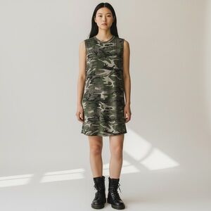 Olivaceous Moto Tank Dress in Military Camo Terry Knit Stretch Size Small Grunge